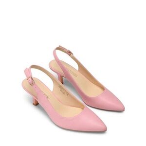 Dream Pairs Pink Pointed-Toe Slingback Low Heel Pumps